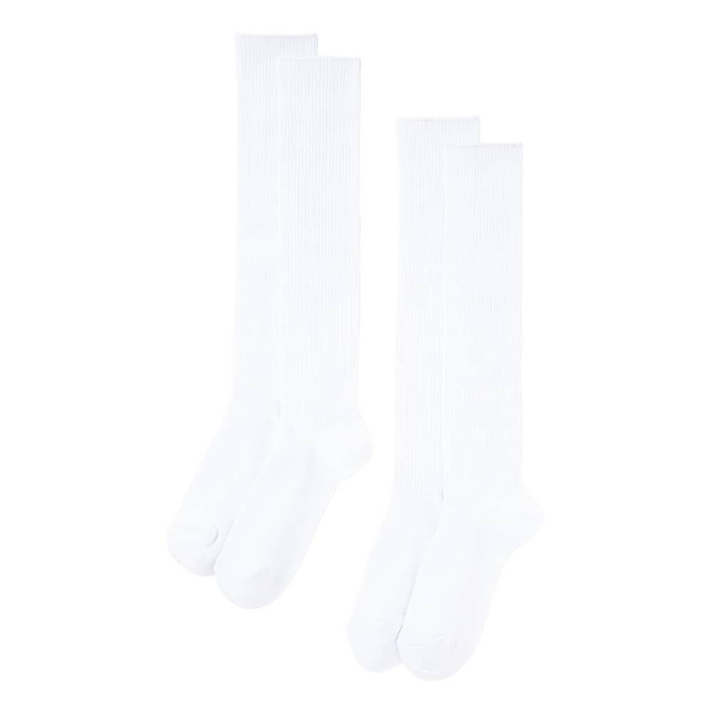 School socks, white ribbed, knee-high socks, set of 2